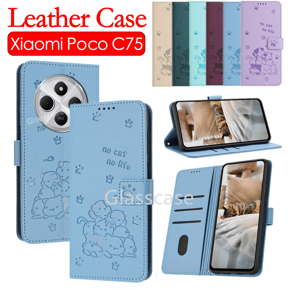ปลอกสําหรับ Xiaomi Poco C75 C65 C61 C 75 C 65 C 61 PocoC75 PocoC65 PocoC61 2024 พลิกหนังโทรศัพท์กรณีกันกระแทกป้องกันกรณีช่องใส่การ์ดกระเป๋าสตางค์วงเล็บปลอกปกหลัง