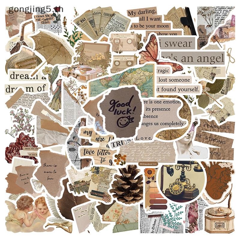 Gongjing5.th 52 ชิ้น Vintage สติกเกอร์ Retro สไตล์รูปแบบไดอารี่ Planner ตกแต่ง Scrapbooking เครื่องเขียนอุปกรณ์หัตถกรรมสติกเกอร์ Graffiti สติกเกอร์กระเป๋าเดินทางหน้าต่างตกแต่งกีตาร์