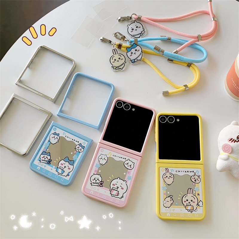 การ์ตูน Jiyikawa กระจกสร้อยข้อมือเคสโทรศัพท์สําหรับ Samsung Galaxy Z Flip 5 6 Z Flip6 ZFlip 6 ZFlip6
