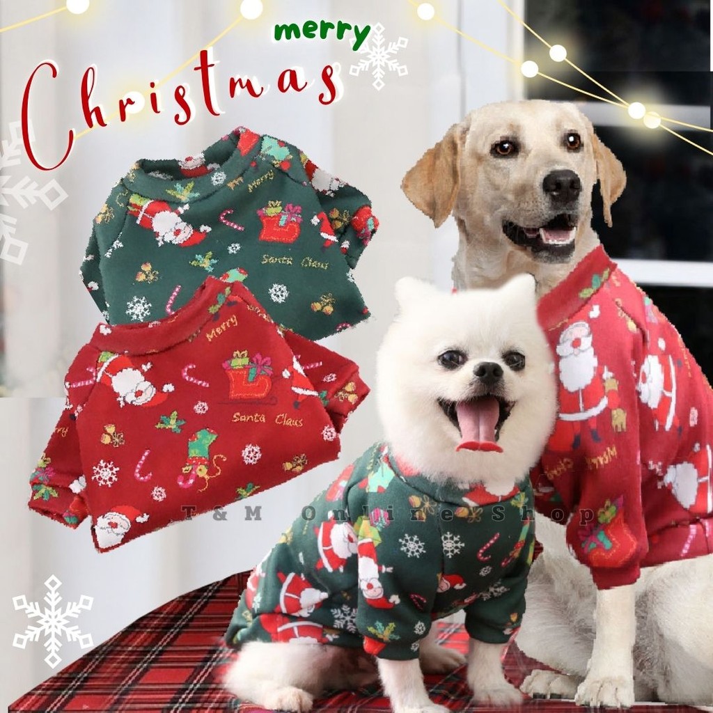 เสื้อกันหนาว หมาเล็ก หมาใหญ่ แมว ใส่ได้ค่ะ Merry Christmas XS-4XL  ไซส์ใหญ่ ไซส์เล็ก ผ้าวอร์มบุขนสำลี พร้อมส่งในไทย 049