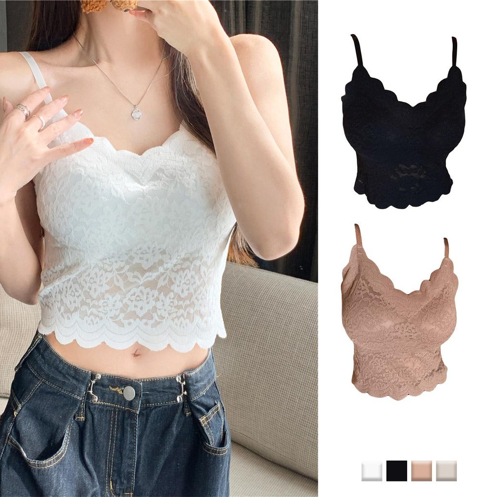 KOKO#บราสายเดี่ยวลูกไม้นิ่มมีฟองเรียบหรูดูเเพง เสื้อชั้นในสตรีลูกไม้เซ็กซี่ของผู้หญิง คอวี การออกแบบขอบหยัก #X969