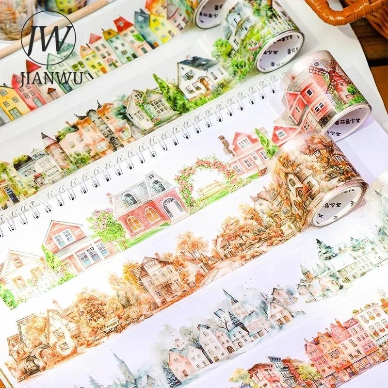 Jianwu 45 มม.* 200 ซม.Dream Town Series Vintage Building วัสดุ Collage ภูมิทัศน์ PET เทป Creative DIY Journal เครื่องเขียน