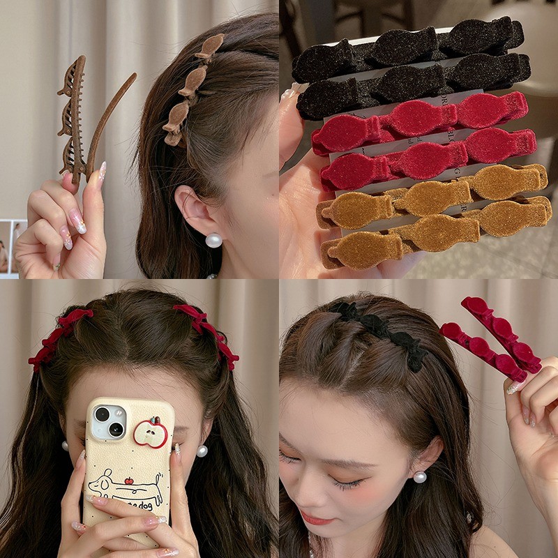 Flocking กิ๊บติดผมแบบเรียบง่ายเกาหลี High-End Side Finishing เครื่องประดับผม