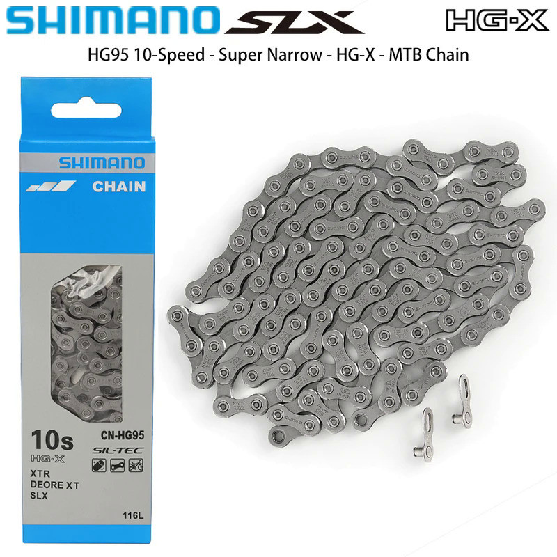 SHIMANO SLX HG95 Chain for MTB Bike Ebike 10 Speed 10s 10v HG-X Super Narrow Silvery 1X10 Mountain B