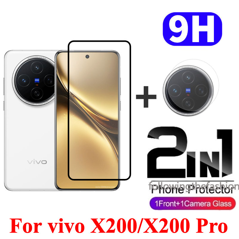 2 in 1 ป้องกันหน้าจอสําหรับ vivo X200 Pro 5G X200Pro 2024 Full Coverage HD กระจกนิรภัยป้องกันหน้าจอโทรศัพท์ฟิล์มด้านหน้ากล้องกลับฟิล์ม