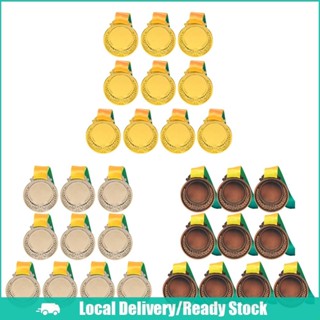 [จัดส่งในพื้นที่] ชุดเหรียญรางวัล 10 ชิ้น พร้อมริบบิ้นคอ ทอง…