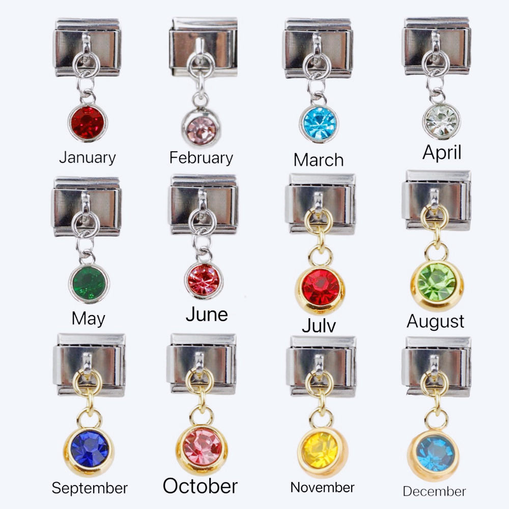 DIY สร้อยข้อมือจี้โมดูลอิตาลี Birthstone Series ฟรีเย็บสร้อยข้อมือยางยืด