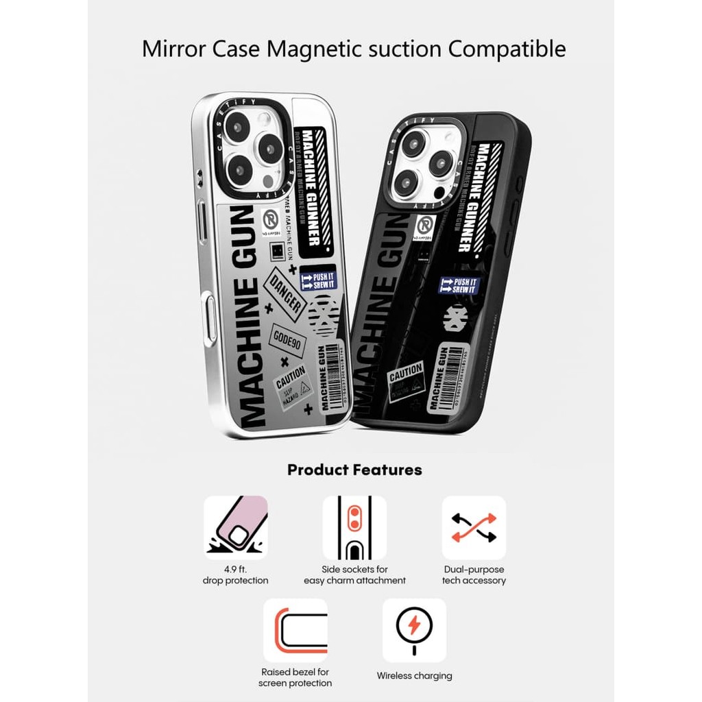 Casetify Xเครื่องแม่เหล็กดูดBlack & SliverกระจกiPhoneกรณีIPhone 16 15 14 13 12 Pro Max Plus Hardกลับกรณีพร้อมกล่องแกะสลักโลโก้