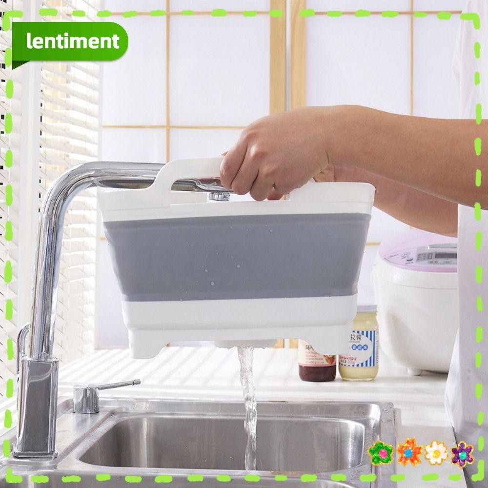 Lentiment อ่างล้างหน้าแบบพับได้, ซิลิโคนพับได้จานชาม, แบบพกพาพร้อมปลั๊กท่อระบายน้ําพกพาจับตะกร้าเก็บมัลติฟังก์ชั่นผัก