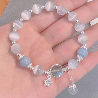 COD💖แมวตาหินสัตว์สร้อยข้อมือ เครื่องประดับสำหรับผู้หญิง สร้อยข้อมือลูกปัดสีสันสดใส แฟชั่นหวาน สร้อยข้อมือ-Lune