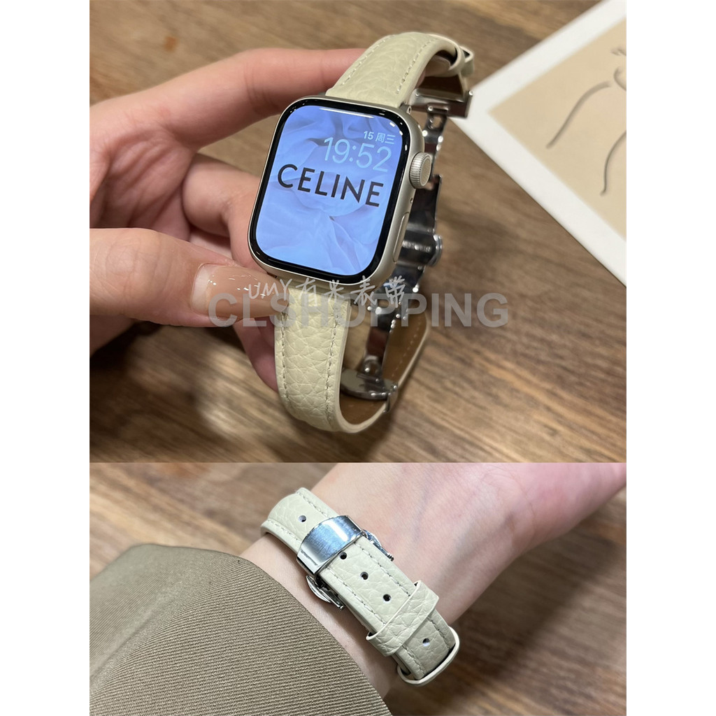 Lichey รูปแบบสายหนังสําหรับ Aple นาฬิกา S10 46 มม.2 49 มม.45 มม.44 42 มม.สแตนเลสสตีลผีเสื้อหัวเข็มขั