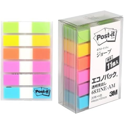 【Direct from Japan】[Amazon.co.jp Limited] Post-it Film Sticky Notes 6 สี 44x10mm 20 แผ่น x 11 pads 6