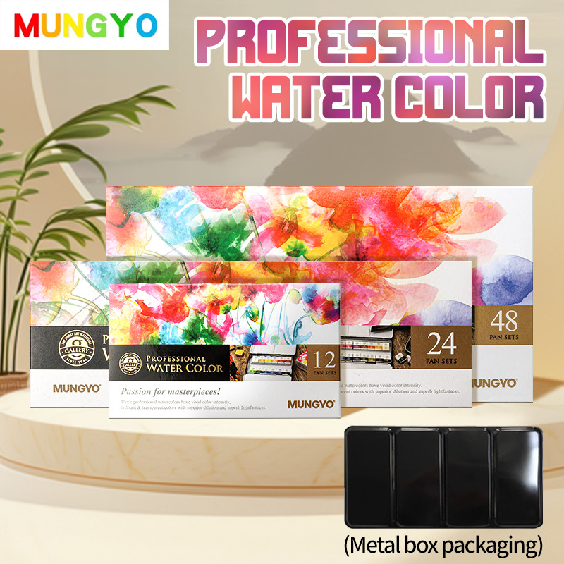 Mungyo สีน้ําชุดสี 12/24/48 สีโลหะกล่องน้ํามันภาพวาด Solid Pigment นักเรียน Art Supplies