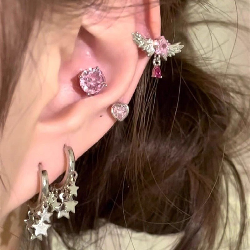 1 ชิ้น Wome Beauty รอบ Rhinestone Wing Earbone ต่างหูโลหะผสม Star ต่างหู