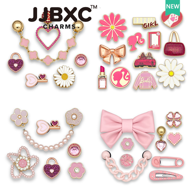 JJBXC charm จิบบิท Four-Leaf Clover ตัวติดรองเท้ามุกสีชมพู สำหรับนำโชค DIY จิ๊บบิท charm