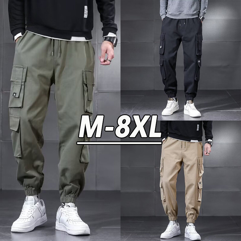 Stylish Loose Fit Multi Pocket Cargo Pants Mens Plus Size Leggings Slacks Men