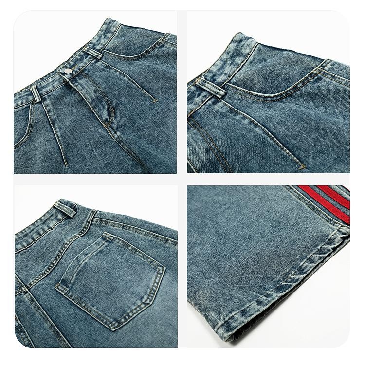 SUIKONE ซุยโคเนะ อเมริกันย้อนยุคลายเย็บกางเกงยีนส์วงเดือนขากว้างฤดูใบไม้ผลิผู้ชายและผู้หญิงหลวมตรง - รูปที่ 6