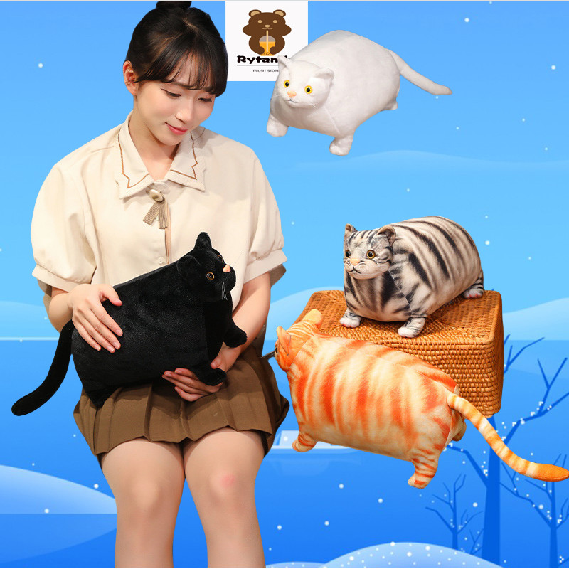 ไรท์ด้า แมวอ้วนของเล่นตุ๊กตาน่ารักจําลองแมวดําสัตว์ขนาดใหญ่เบาะตุ๊กตาแฟนเด็กของขวัญวันเกิดตกแต่งห้องนอนของขวัญคริสต์มาส