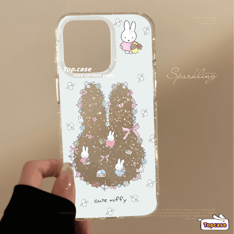 เข้ากันได้กับ IPhone 16 15 14 13 12 11 Pro Max X XR Xs Max 7 8 Plus SE2020 Bunny Miffy Bling Clearเคสโทรศัพท์ปกอ่อน