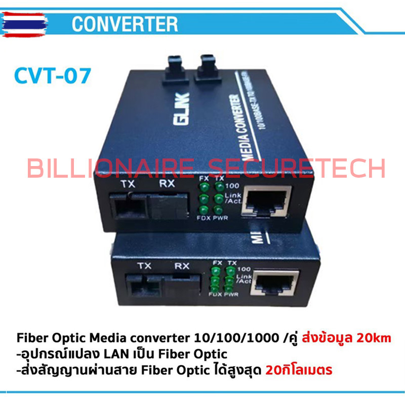 GLINK CVT-07 / GCVT-07 Fiber Optic Media Converter 10/100/1000 20 km. BY BILLIONAIRE SECURETECH