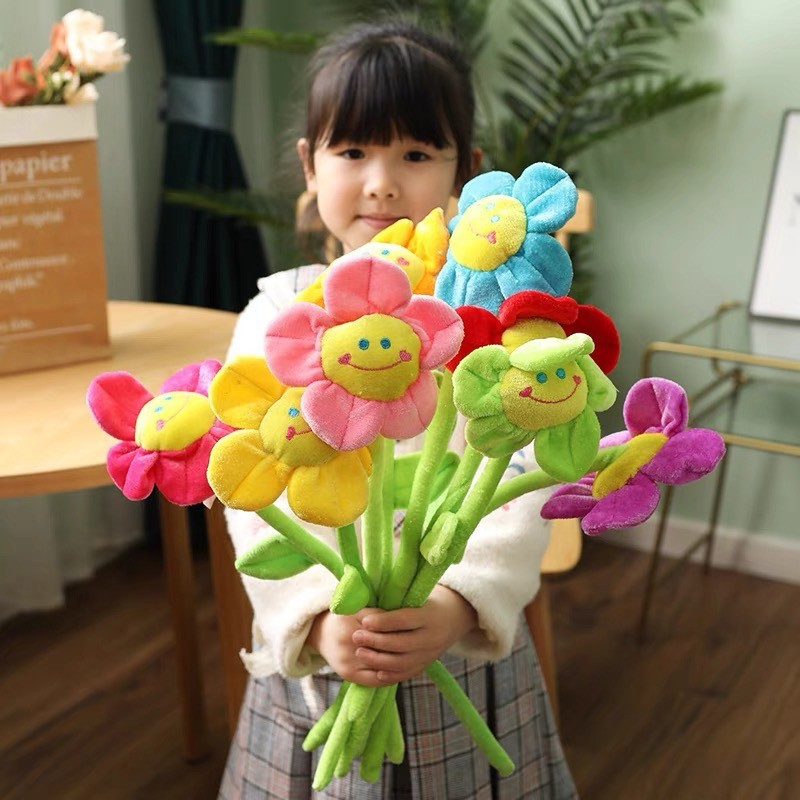 ดอกไม้หน้ายิ้ม ช่อดอกทานตะวัน ตุ๊กตาดอกไม้ 30 ซม. ดอกไม้ปลอม ตกแต่งบ้านดอกไม้ ดอกไม้ผ้ากำมะหยี่