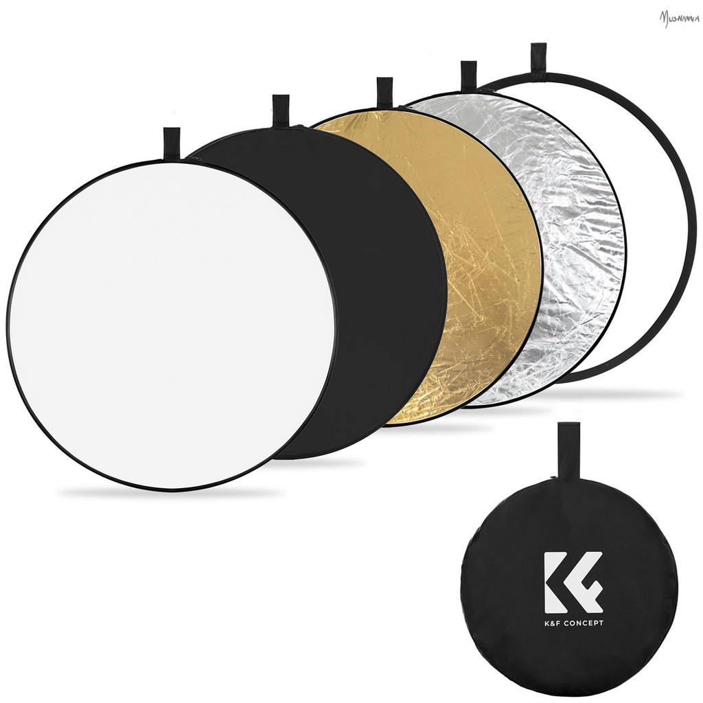 K&f CONCEPT 110cm/43in Photography Collapsible Light Reflector 5-in-1 (Translucent, Silver, Gold, Wh