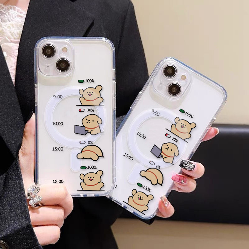 🔥GOOD🔥เคสมือถือ แม่เหล็ก เคสใส สำหรับไอโฟน ลูกสุนัขที่ทำงานล่วงเวลาCase for IPhone 11 15 16PRO 8Plus 14 13 11 Pro MAX 8