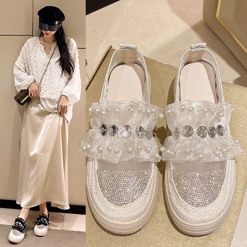 Flat Bucket รองเท้าผู้หญิง Chanel สไตล์ฤดูใบไม้ผลิฤดูร้อนสไตล์ใหม่ลูกไม้ผ้าโปร่ง Breathable Casual ร