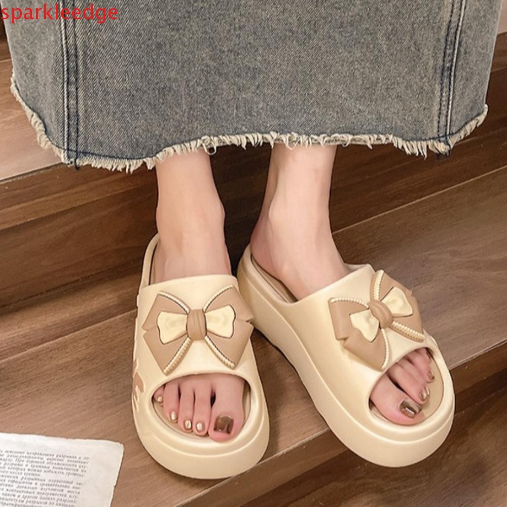 SPARKLEEDGE Flip Flops รองเท้าแตะ, Candy Color Bowknot Flats รองเท้าแตะ, All Match หนา Soled Beachwear รองเท้า Anti Slip Platform รองเท้าแตะผู้หญิงในร่มกลางแจ้ง