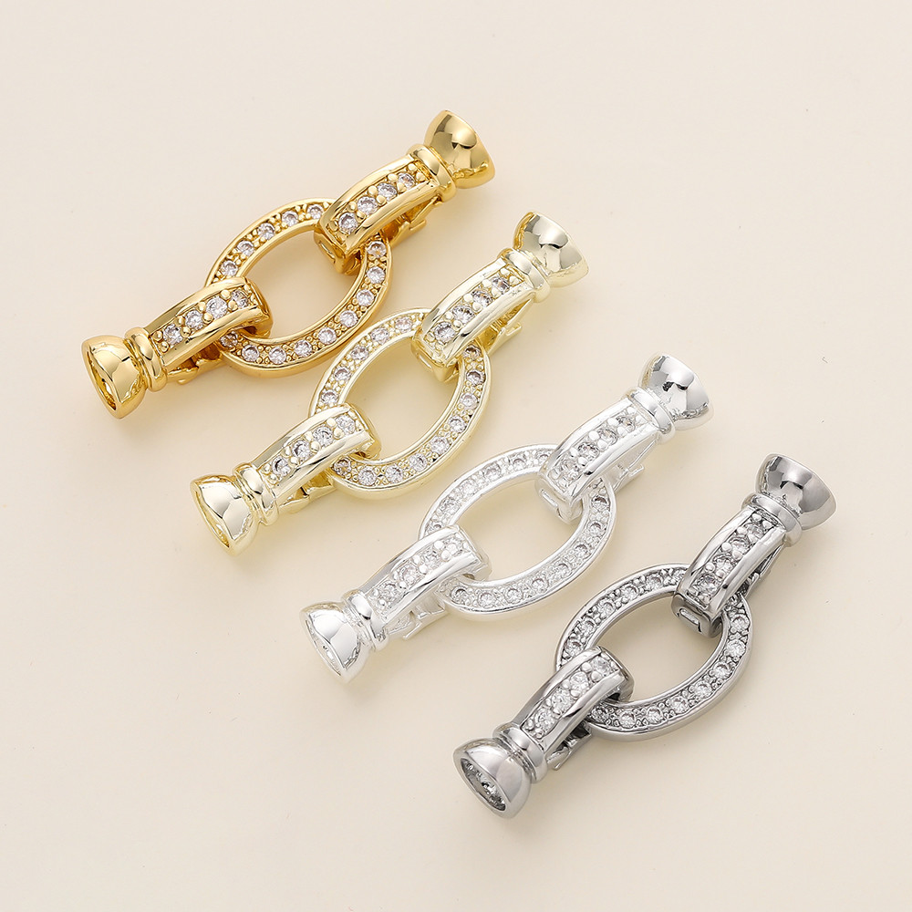 St. kunkka 2 ชิ้น 12.5 * 36mm 18Kทอง วัสดุทองแดงบริสุทธิ์ไม่จางหายไป Oรูปร่างตะขอสร้อยคอ Zircon สร้อ