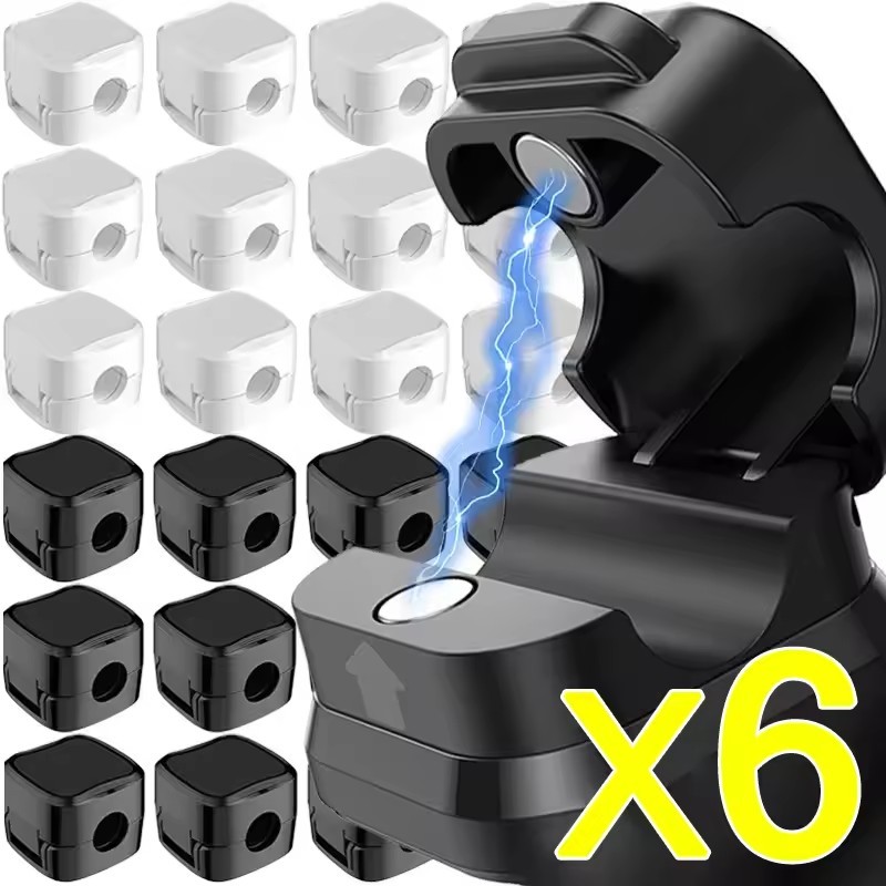 6 ชิ้น Magnetic Desktop Data Cable Organizer - คลิปหนีบสายไฟแบบปรับได้แบบมีกาวในตัว - การจัดการที่บ้าน
