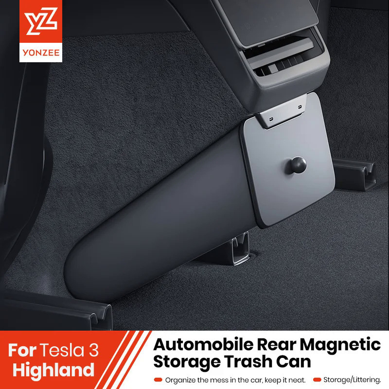 YZ For Tesla Rear Seat Trash Can For Tesla 2024 Highland Model 3 Rear Interior Storage Box Magnetic 
