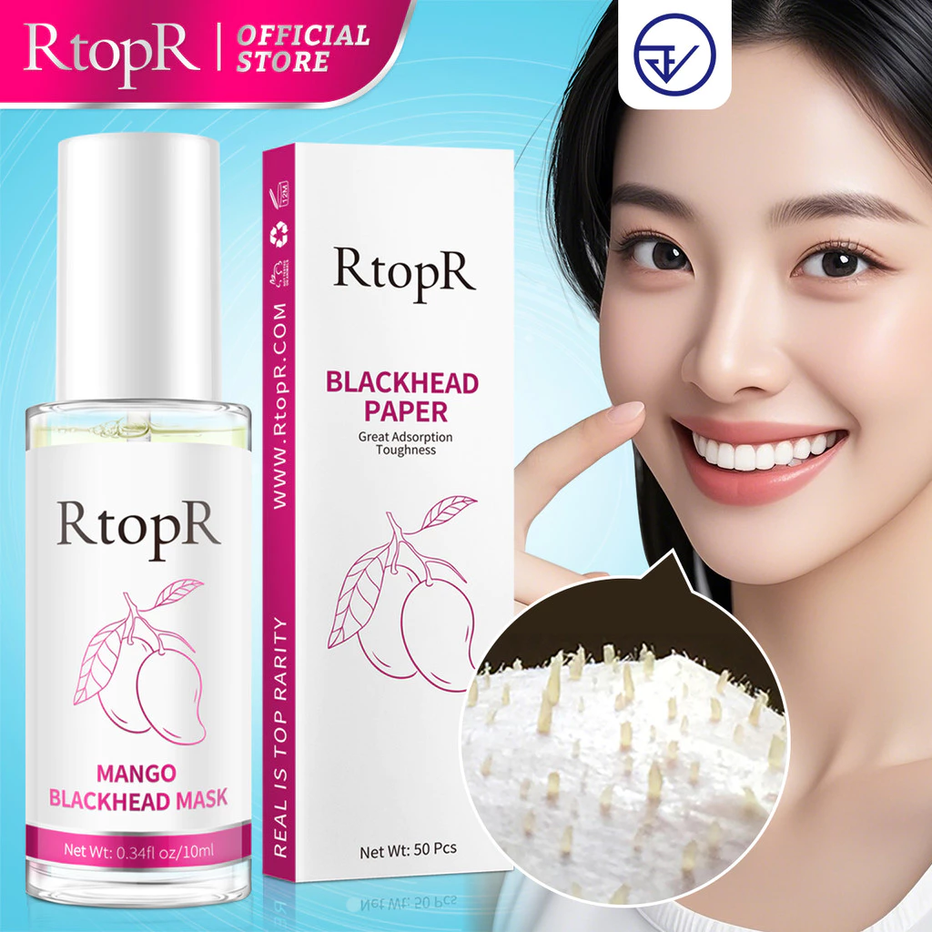 RtopR FDA Mango Blackhead Remover Mask มาส์กจมูกมะม่วงจากพืช - ช่วยขจัดสิวหัวดำและสิวอุดตัน ลดขนาดรูขุมขน ทำความสะอาดลึก เหมาะสำหรับผู้ชายและผู้หญิง ขนาด 10ml + 50pcs skincare
