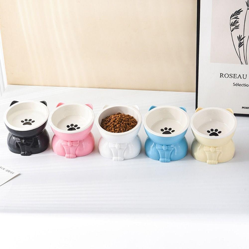 ซื้อซ้ํา ชามแมว,น่ารักเซรามิกสัตว์เลี้ยงชามเท้าสูง,อุปกรณ์สัตว์เลี้ยงสร้างสรรค์ป้องกันการพลิกคว่ําที่ถอดออกได้สัตว์เลี้ยงดื่มป้อนคอป้องกั - รูปที่ 5