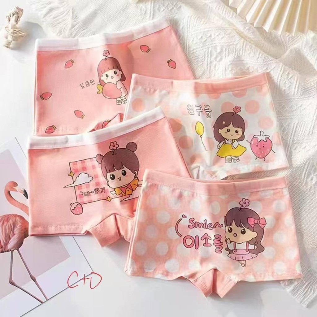 พร้อมส่งค่า กางเกงในบ็อกเซอร์ขาสั้นเด็กผู้หญิง 1แพ็ค4ตัวค่ะ ผ้าคอตตอนผสมฝ้ายค่ะ  สีสันสวยงาม น่ารักม