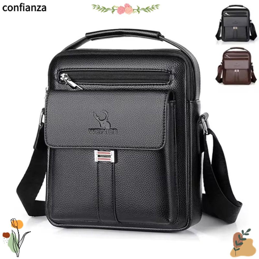 CONFIANZA Business Man Messenger Bag,หลายกระเป๋าสีทึบผู้ชายCrossbodyไหล่กระเป๋า,กระเป๋าถือคุณภาพสูงของแท้หนังขนาดใหญ่ความจุFanny Pack