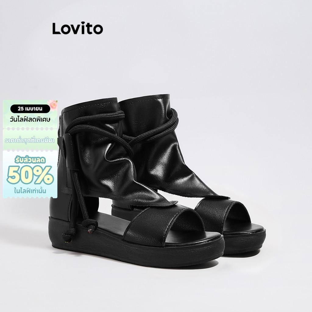 Lovito รองเท้าแตะแบบลำลองแบบผูกธรรมดาซิปด้านหน้าหนารองเท้าแตะวัสดุ Pu วัสดุแฟชั่นรองเท้าสำหรับผู้หญิง LFA47044