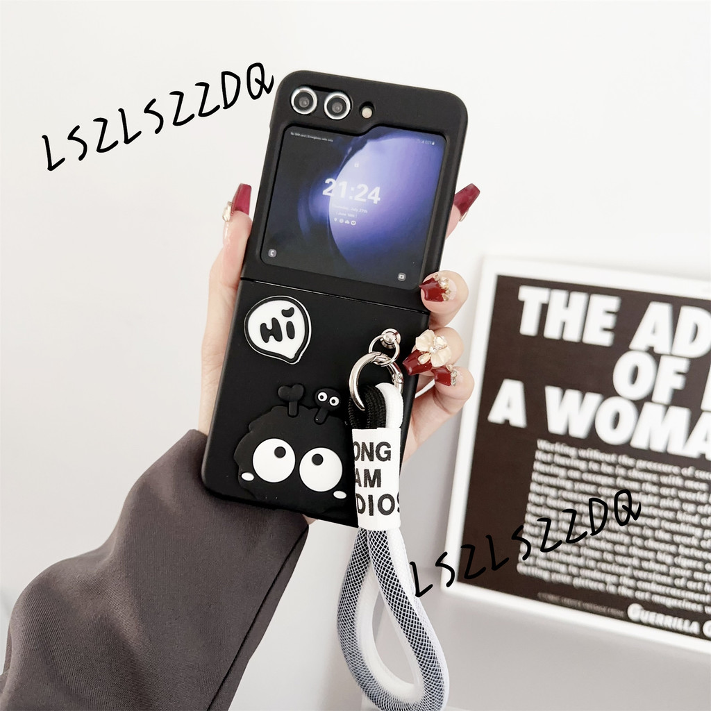 LUKEN เกาหลีน่ารักตลกลูกถ่านหินตัวอักษร Solid Case พร้อมโซ่แบบพกพาสําหรับ Samsung Galaxy Z Flip 3 4 