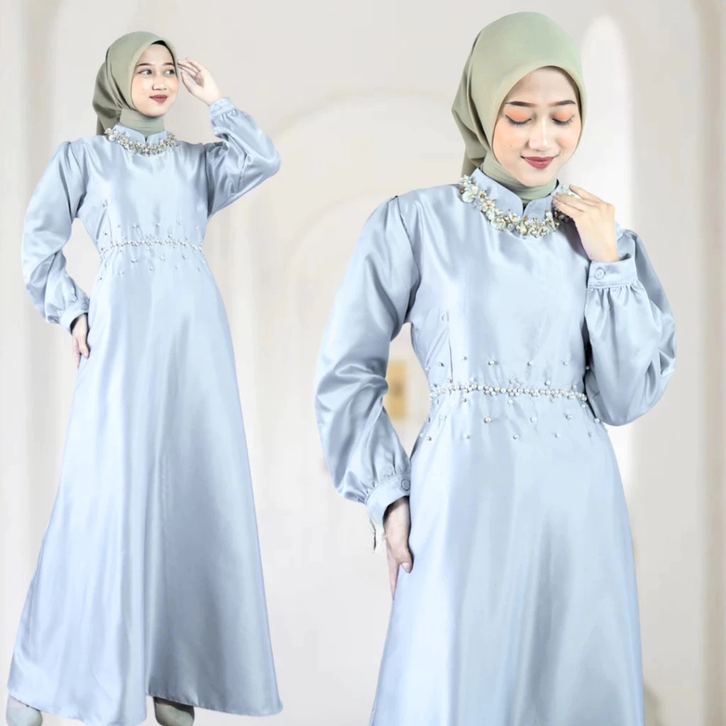 Brina Maxi ซาตินชุดผ้าไหมมุสลิมชุดเพื่อนเจ้าสาวเชิญร่วมสมัย Gamis สําหรับสาววัยรุ่น