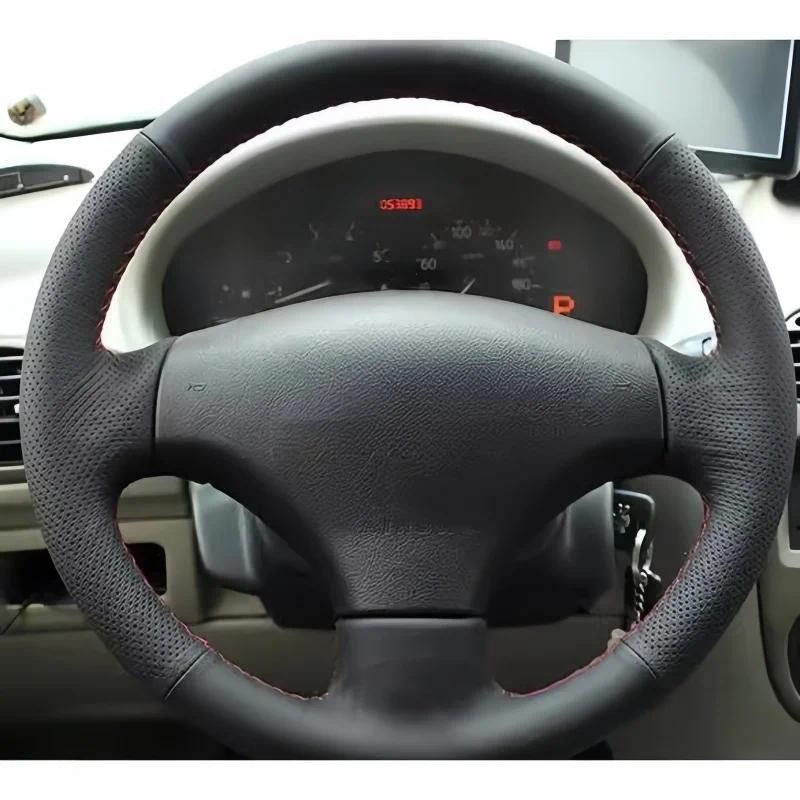 DIY Hand stitch หนังไมโครไฟเบอร์สีดําพวงมาลัยรถสําหรับ Peugeot 206 1998-2005 206 SW CC 20032004 2005