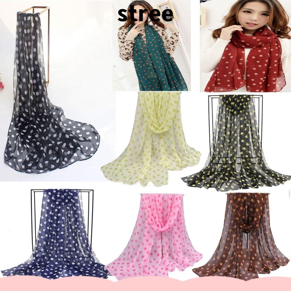 ผ้าพันคอกล่องลายจุด (STREE Polka Dot) ผ้าชีฟองนุ่ม สบายสำหรับผู้หญิง สามารถใช้เป็นผ้าคลุมไหล่ในห้องแอร์หรือผ้าพันคอยาวแบบ hijab