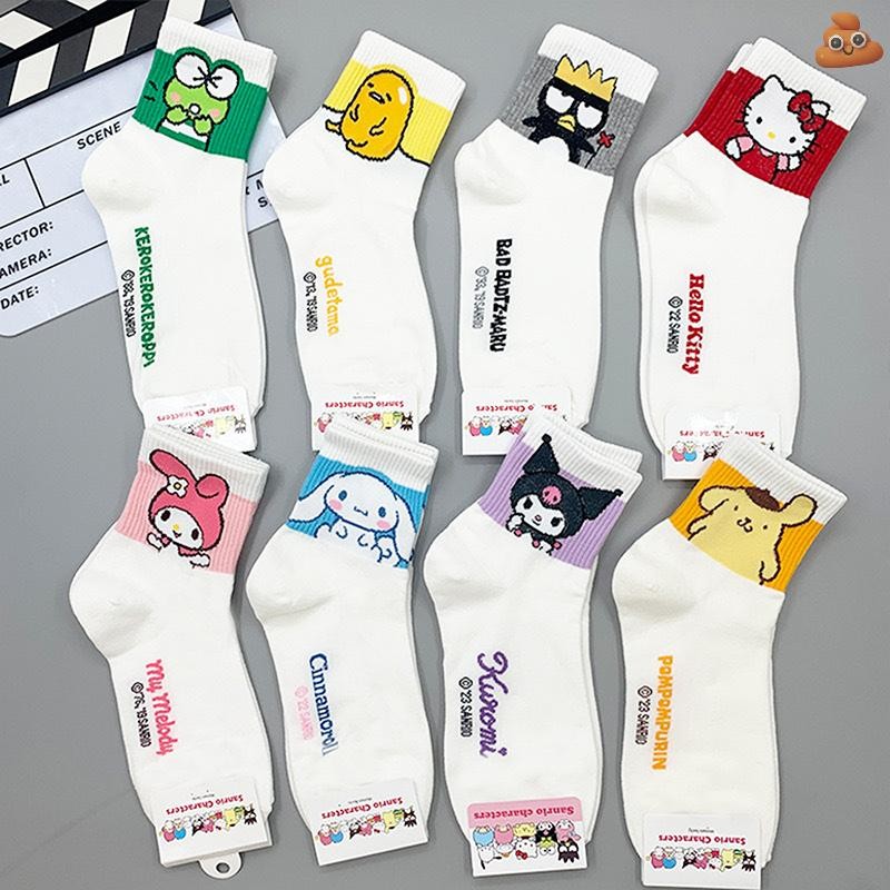 [LO] Hello Kitty Medium Tube Socks Kuromi การ์ตูนสัตว์ถุงเท้า Kawaii Sanrio Melody ถุงเท้า Rosered สีดําสีขาวถุงเท้าสําหรับสาวผู้หญิง TH