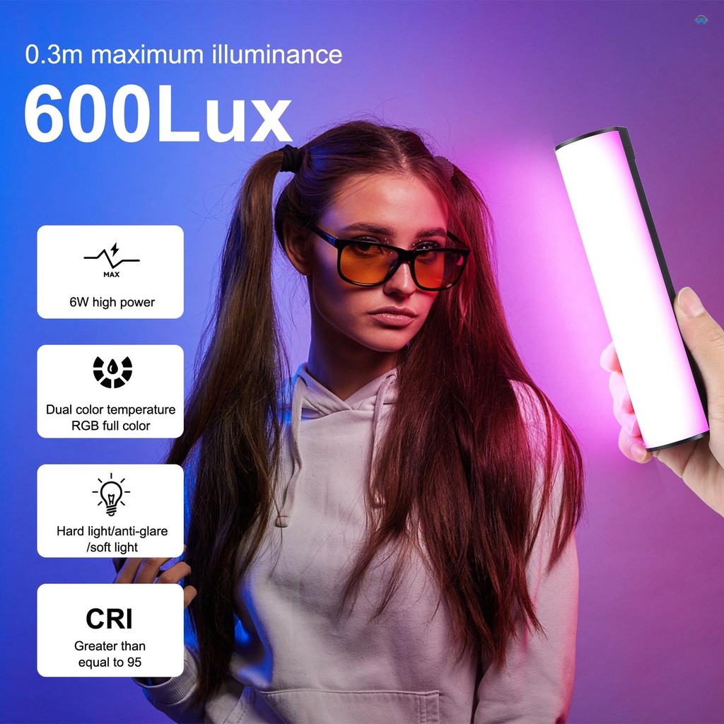 Yb2 การถ่ายภาพโคมไฟ PULUZ PU4138 17 ซม./6.7in แบบพกพา RGB Light Stick แม่เหล็ก LED Tube Light Wand 6W การถ่ายภาพเติมแสง 2500K-9000K หรี่แสงได้ 21 L