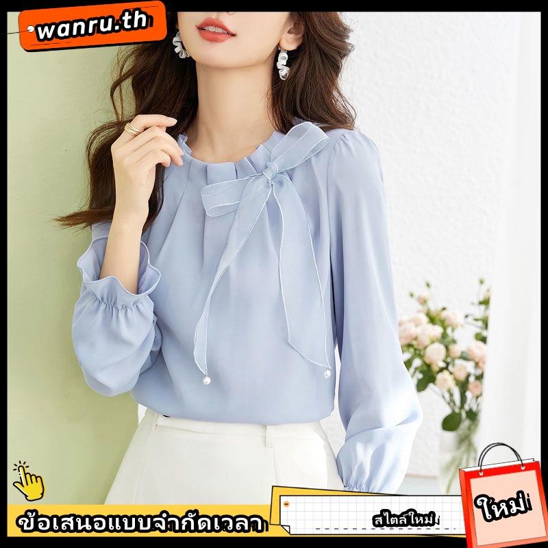 เสื้อเชิ้ตแขนสั้น ผ้าชีฟอง ประดับโบว์ สไตล์เรโทร เหมาะกับฤดูร้อน ไซซ์ S-3XL