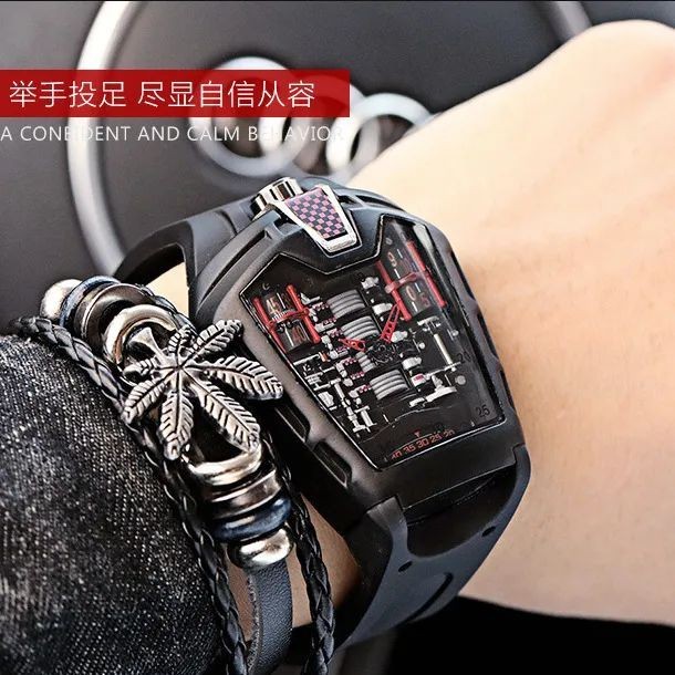 ((คลังสินค้าพร้อมจัดส่งภายใน 24 ชั่วโมง) Richard Sports Car Bugatti Creative Concept Watch Male Uniq