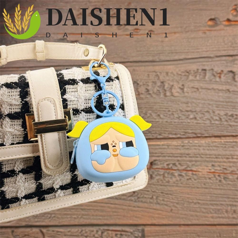 Daishen1 กระเป๋าใส่เหรียญซิลิโคนการ์ตูน, Kawaii Silica Gel The Powerpuff Girls Doll Pendant, Cute Backpack Pendant Anime Figure Popmart Crybaby Doll Key Ring Jewelry