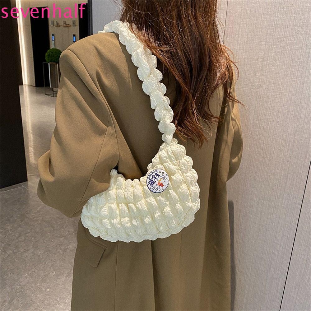 Sevenhalf กระเป๋าสะพาย, กระเป๋าผู้หญิง Stripe Lattice, ของขวัญวันเกิดพับด้วยเข็มกลัด Work Tote Bag Women