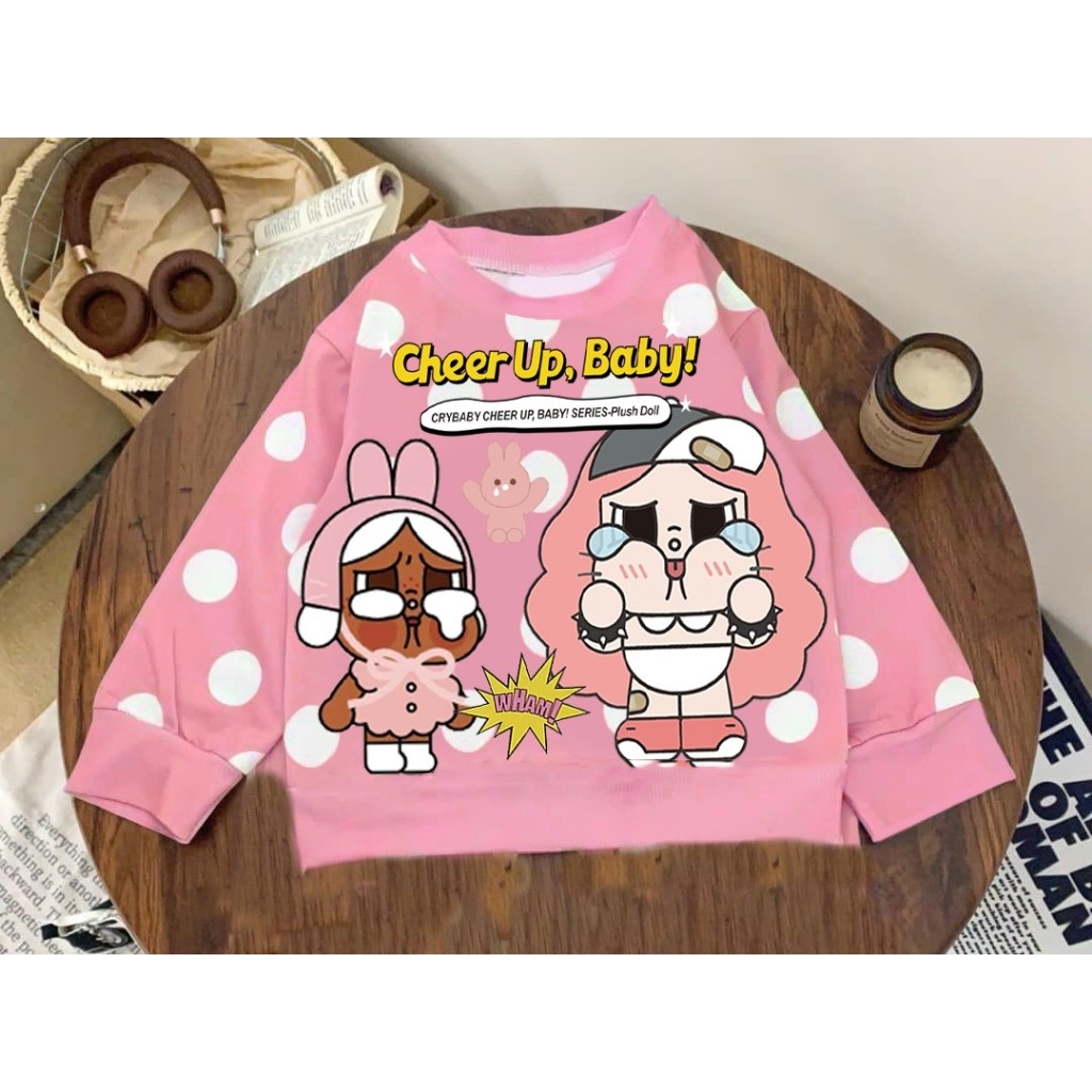 เสื้อยืดเด็กโต Crybaby พิมพ์เสื้อยืดเด็ก Top Girls Boys เสื้อดูดซับเหงื่อ Babi Mama [ขนาด 90-150]