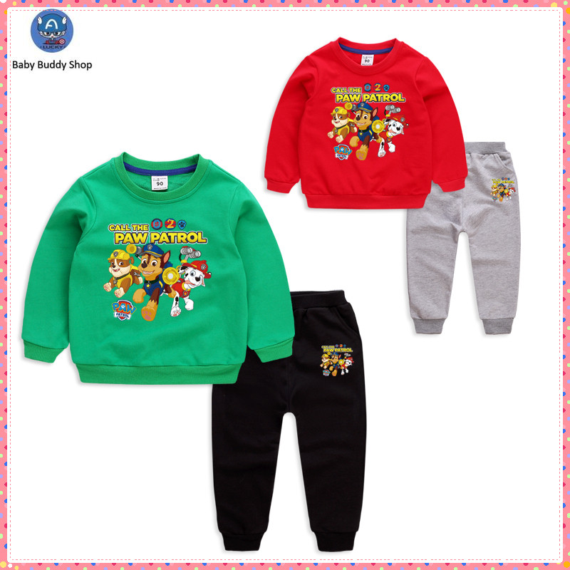 Paw PATROL ชุดเสื้อยืดแขนยาวและกางเกงสําหรับเด็ก ชุดผ้าฝ้าย 100% สําหรับเด็กผู้ชาย FF013