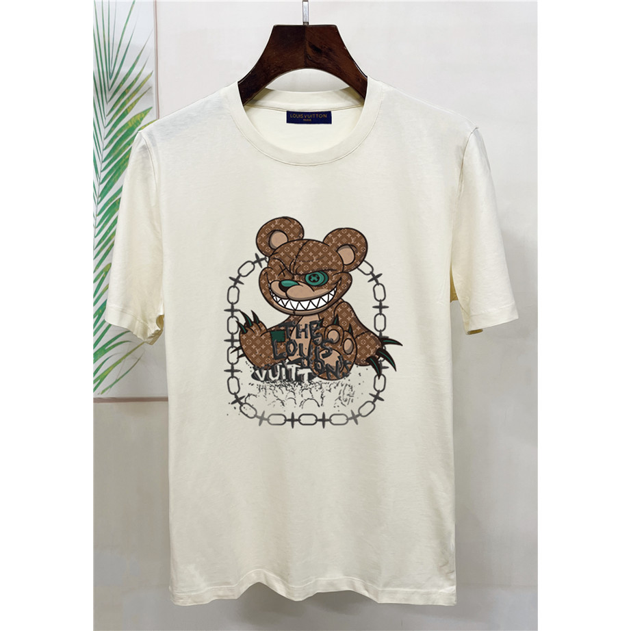 เสื้อยืดแขนสั้นคอลูกเรือผ้าฝ้ายใหม่ของผู้ชายขนาดเอเชียบุคลิกภาพพิมพ์หมี